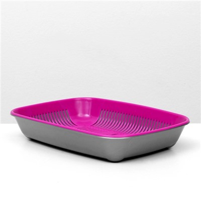 Туалет для кошек, 33.5×25×6 с, округлый, с сеткой, пластик, маджента, серый