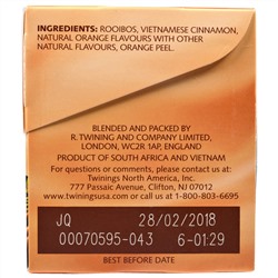 Twinings, травяной чай, апельсин и корица, без кофеина, 20 чайных пакетиков в индивидуальной упаковке, 40 г (1,41 унции)