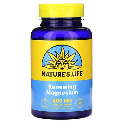 Nature's Life, восстанавливающий магний, 500 мг, 100 вегетарианских капсул