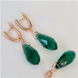 Комплект ювелирной бижутерии коллекция "Дубай" серьги и кулон, покрытие позолота, вставка: искусственный кристалл под Сваровски, цвет: изумрудный, арт.314.826