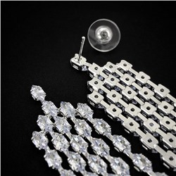 Серьги бижутерия висячие вечерние с камнями, цвет: серебристый и прозрачный, арт.012.068