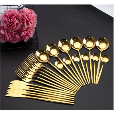 Набор столовых приборов на 6 персон, нержавеющая сталь, цвет золото