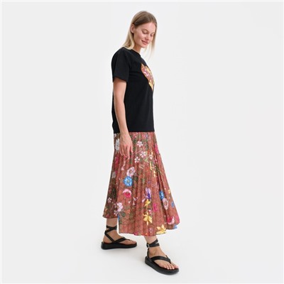 Костюм женский (футболка, юбка), цвет чёрный, коричневый, размер ONE SIZE