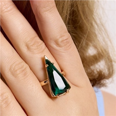 Кольцо 17 р ювелирная бижутерия коллекция "Дубай", покрытие позолота, вставка: фианит, цвет: зеленый, арт.414.147-17