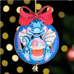 Ёлочная игрушка «Дракон в синем шарике», ламинация, 73×95 мм