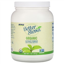 Now Foods, Better Stevia, Organic Extract Powder, 1 фунт (454 г)