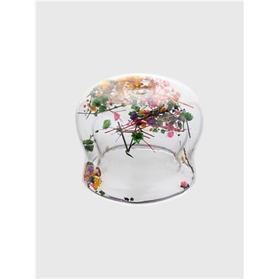 Сахарница с двойными стенками «Флора», 300 мл, 11×12 см, с сухоцветами, с ложкой, стекло, прозрачная