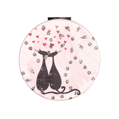 Зеркало карманное 7 см / GT358 /уп 50/300/ кожзам стразы