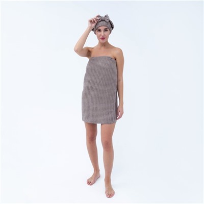 Набор для бани и ванной Этель «Вафля» полотенце 70×140 см+чалма 21×25 см, цв.коричневый