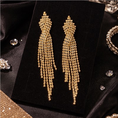 Серьги длинные висячие со стразами "Вечерние", цвет: шампань, арт.012.022