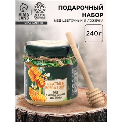 Мёд с маточным молочком «Счастья в Новом году», мёд 240 г, ложка