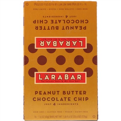 Larabar, The Original Fruit & Nut Food Bar, Peanut Butter Chocolate Chip, 16 Bars, 1.6 oz (45 g) Each