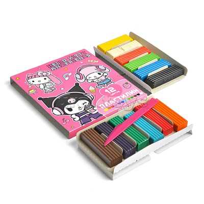 Пластилин 12 цветов "Куроми" 240 гр, стека пластиковая, картонная упаковка