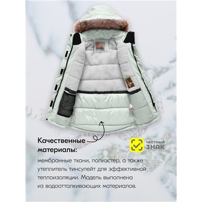 Куртка парка зимняя детская подростковая для девочки с капюшоном и мехом бирюзового цвета 9442Br