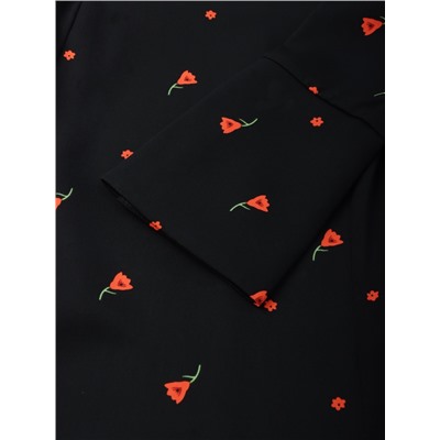 Платье с завязками на талии миди женское MINAKU Flower, размер 44, чёрное, красное