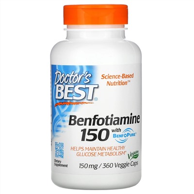 Doctor's Best, бенфотиамин с BenfoPure, 150 мг, 360 вегетарианских капсул