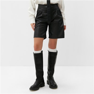 Шорты женские кожаные MIST Base, размер 46, чёрные