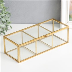 Шкатулка для украшений «3 деления», стекло, с металлическим каркасом, золото, 7×9×23 см