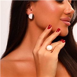 Комплект ювелирной бижутерии коллекция "Дубай" в форме кругов серьги и кольцо 20 р, покрытие: позолота, вставка: искусственный камень, цвет: перламутровый, арт.215.106-20