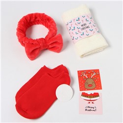 Набор подарочный новогодний «Этель» Happy new year полотенце 30×60 см и аксессуары (3 предмета)