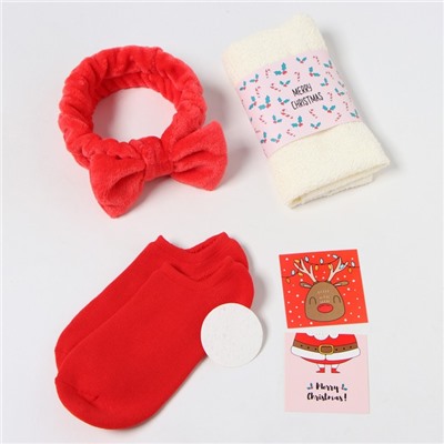 Набор подарочный новогодний «Этель» Happy new year полотенце 30×60 см и аксессуары (3 предмета)