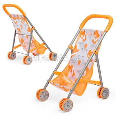 Коляска кукольная (металлическая, складная, цвет оранжевый, с принтом) в пакете