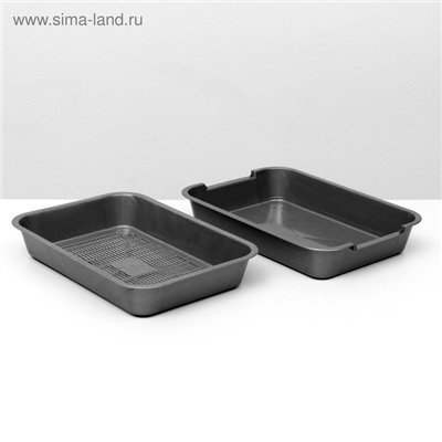 Туалет для кошек, 36×26×6.5 с, средний, с сеткой, перламутровый, серебро