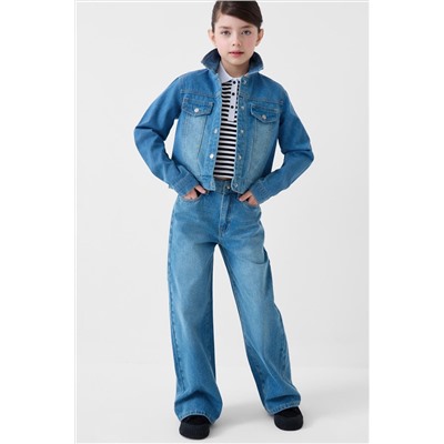 Брюки текстильные джинсовые для девочек PLAYTODAY, 1243745