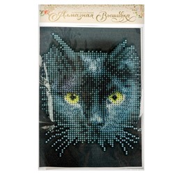 Алмазная мозаика с частичным заполнением на холсте «Чёрный кот», 15×21 см
