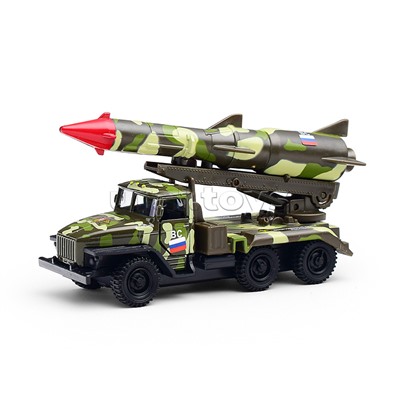 Машина металл. Урал Ракета 12см, (открыв. двери, зел. камуф.) инерц. в коробке