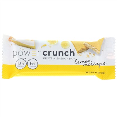 BNRG, Power Crunch, протеиновый энергетический батончик, лимонная меренга, 12 батончиков, 40 г (1,4 унции) каждый