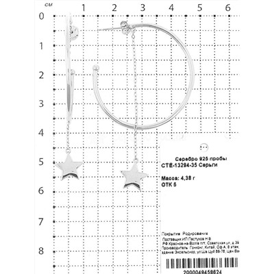 Серьги-пусеты из серебра родированные 925 пробы CTE-13294-35