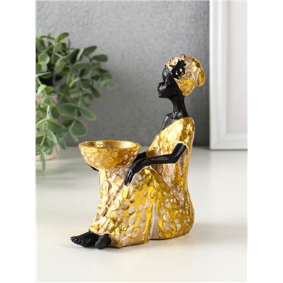 Фигурка - подсвечник на 1 свечу «Африканка в золотом платье с цветами», полистоун, d=4.5 см, 10.5×12×16 см