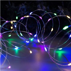 УЦЕНКА Гирлянда «Нить», 20 м, роса, IP20, 200 LED, 12 В, серебристая нить, свечение мульти