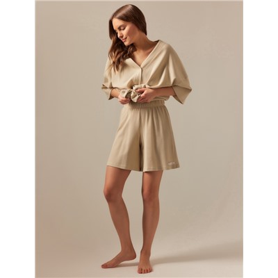 Пижама женская (рубашка, шорты) SL HOME Soft Home, размер 52-54, бежевая