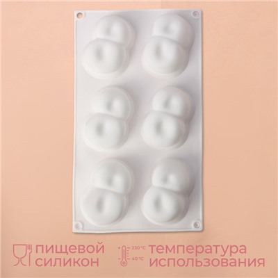 Форма для муссовых десертов и выпечки KONFINETTA «Вишенки», 29.8×17.2×4.2 см, 6 ячеек (8×5 см), силикон, белая