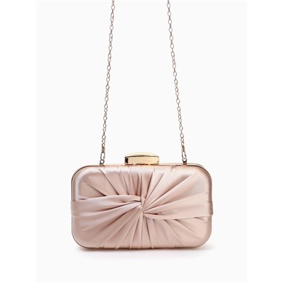 Сумка-клатч женская вечерняя на фермуаре, жёсткий корпус, на золотистой цепочке, бежевая