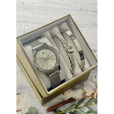 Подарочный набор для женщин часы, 2 браслета + коробка #22853280
