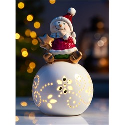 Светодиодная фигура «Снеговик на шаре», 13.2×8.8×8.8 см, 1 LED, керамика, от батареек LR44×3, тёплый белый свет