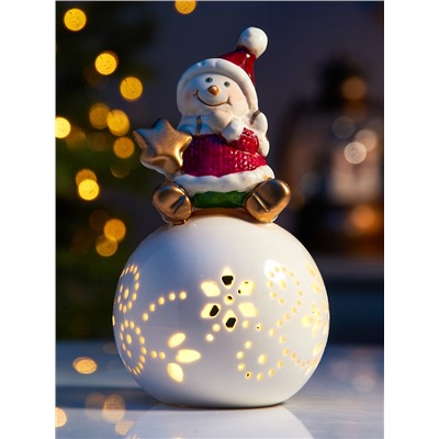 Светодиодная фигура «Снеговик на шаре», 13.2×8.8×8.8 см, 1 LED, керамика, от батареек LR44×3, тёплый белый свет