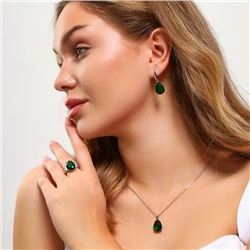 Комплект ювелирной бижутерии серьги, кулон и кольцо 17 р, покрытие: посеребрение, вставка: фианит, цвет: зеленый, арт.213.895-17
