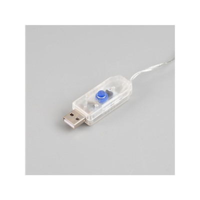 Гирлянда «Занавес» 2.8×3 м роса на крючках, с пультом, IP20, серебристая нить, 300 LED, свечение синее, 8 режимов, USB