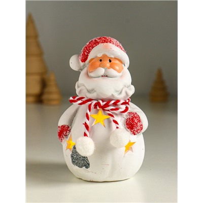 Фигурка светящаяся «Дед Мороз в шубке с помпонами», керамика, 7.5×6.5×12.5 см