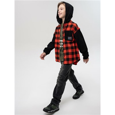 Рубашка текстильная с рукавами и капюшоном из трикотажа для мальчиков