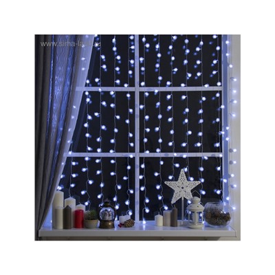 Гирлянда «Занавес» 2×1.5 м с насадками «Ёжики», IP20, прозрачная нить, 360 LED, свечение белое, 8 режимов, 220 В