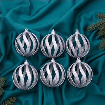 Ёлочные игрушки «Селин», шары новогодние, d=8 см, набор 6 шт., серебро