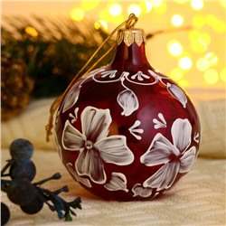 Ёлочный шар d=8 см «Белые незабудки» ручная роспись, бордово-белый