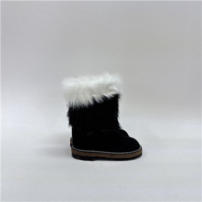 Унты детские чёрно-белые “Лохматые” замшевые на войлочной подошве