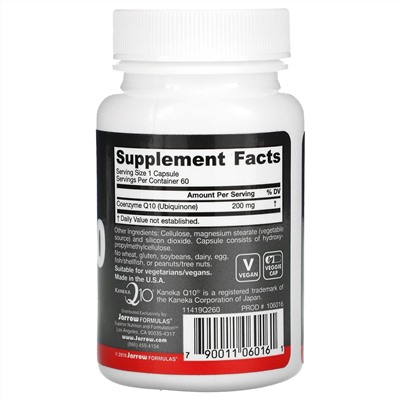 Jarrow Formulas, коэнзим Q10, 200 мг, 60 вегетарианских капсул