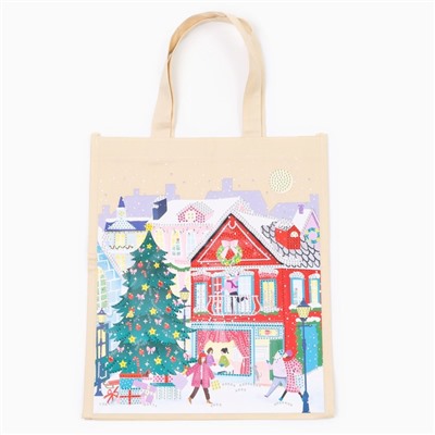 Сумка шопер с алмазной мозаикой «Новый год», частичное заполнение